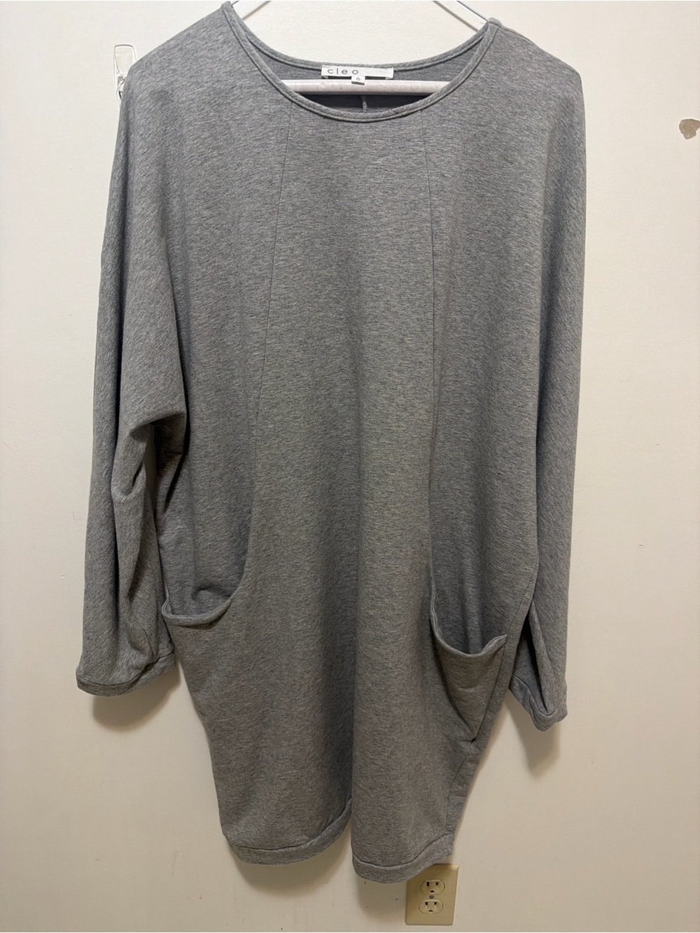 cleo ladies Light Gray Crewneck Pocket Sweater-dress
